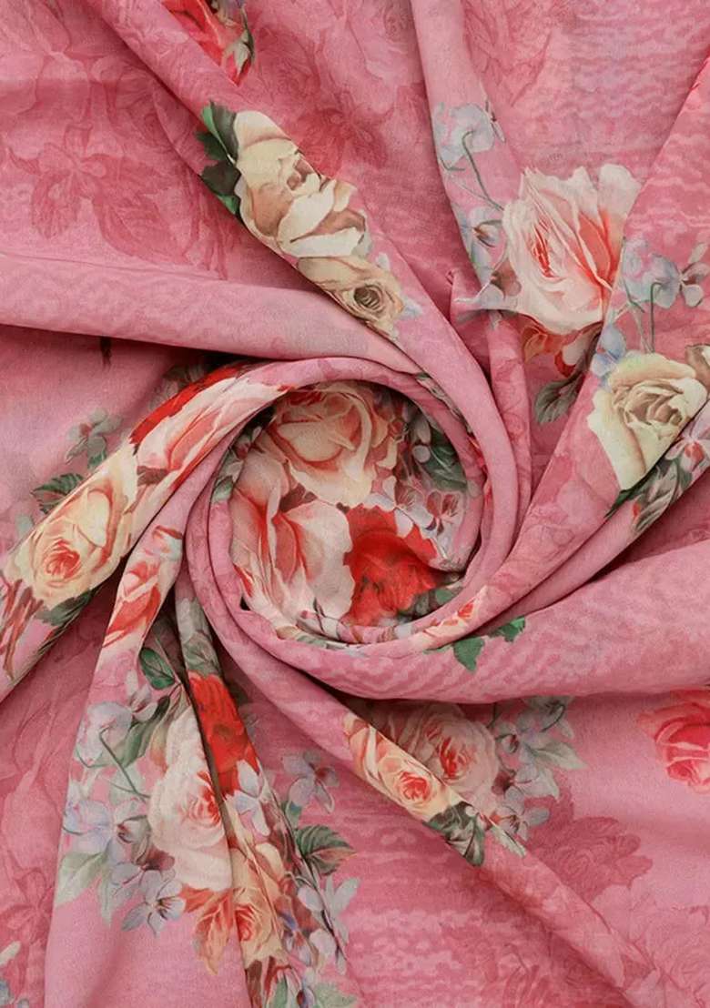 Pink Floral Print Polyester Sharara Set - Indya
