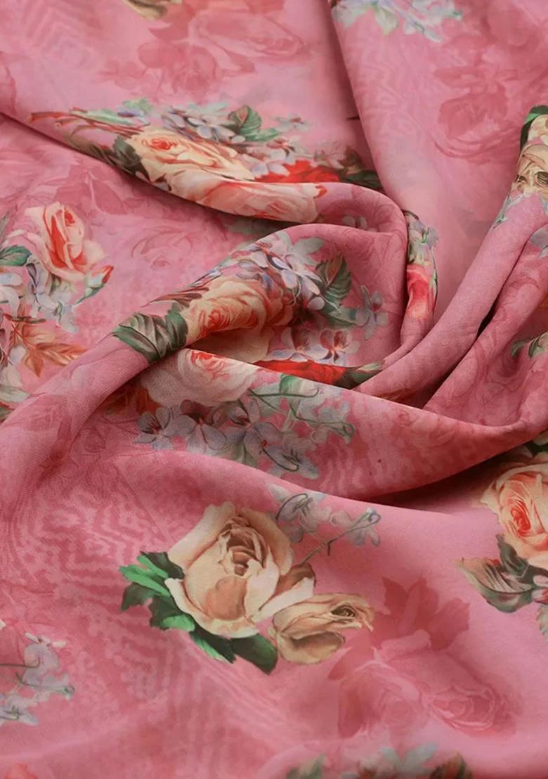 Pink Printed Polyester Kurta Set - Indya