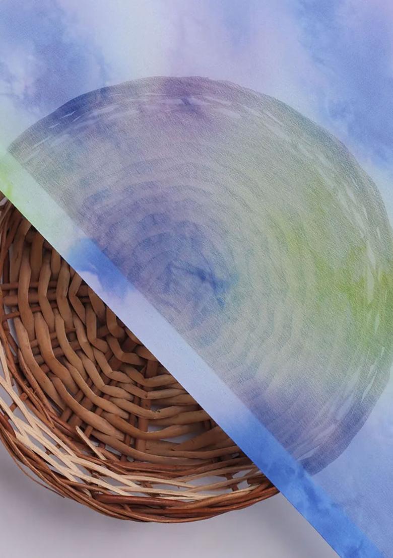 Sky Blue Printed Polyester Kurta Set - Indya