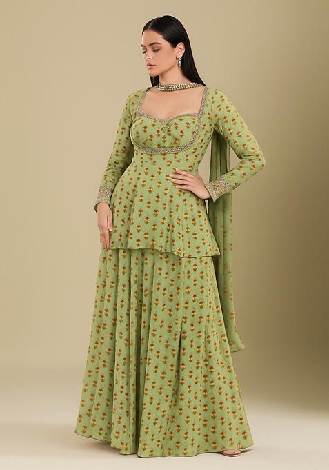 Yellow Printed Polyester Kurta Set