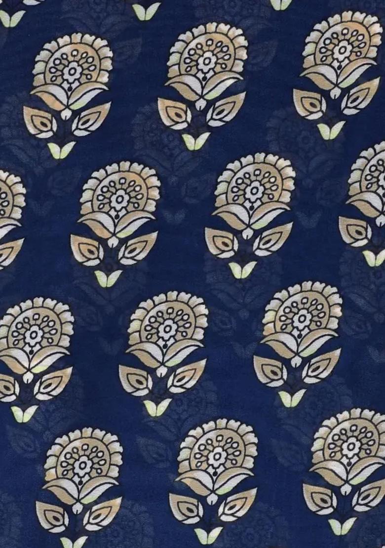 Dark Blue Printed Polyester Kurta set - Indya