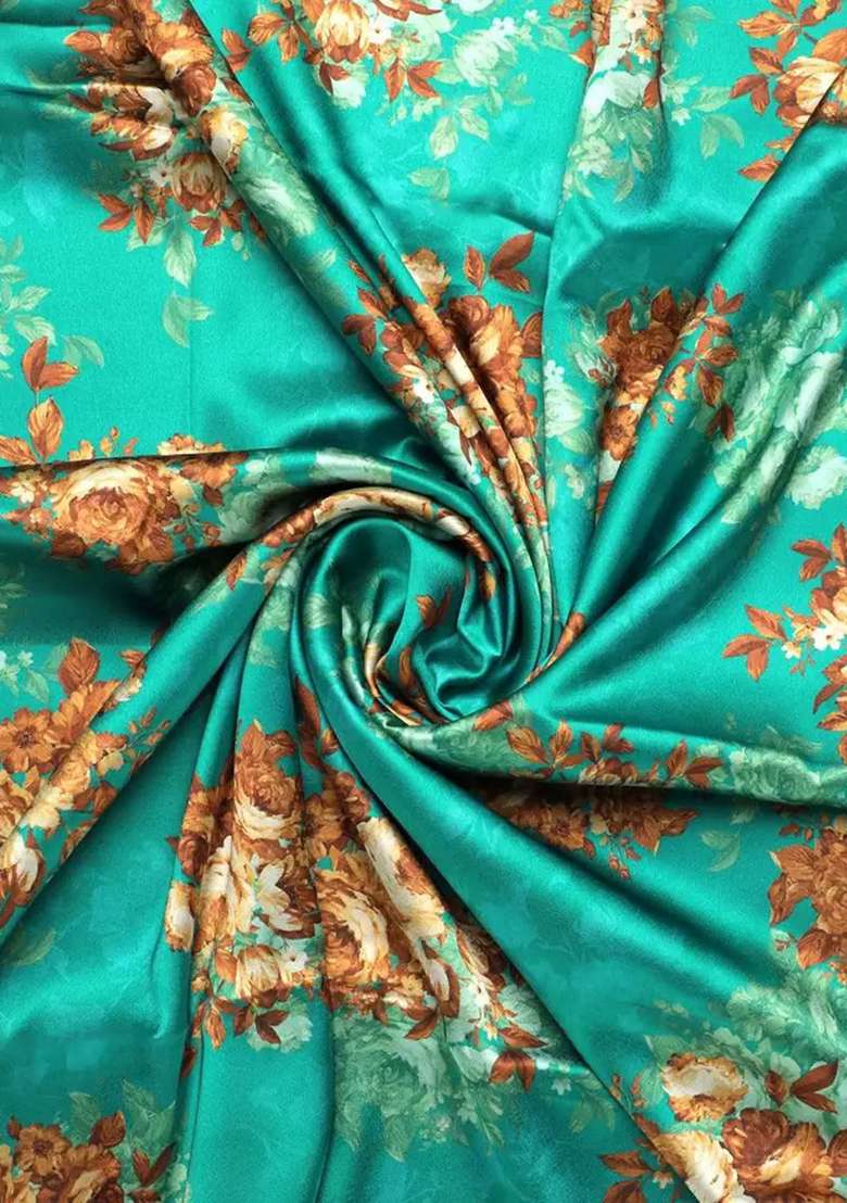 Teal Green Printed Satin Kurta Set - Indya