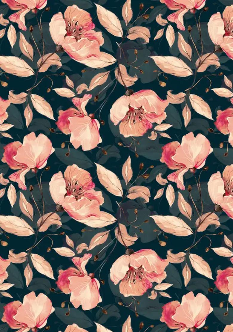 Dark Teal Blue Printed Satin Kurta Set - Indya