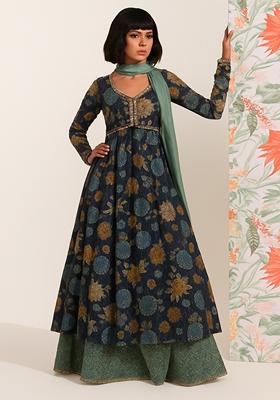 Blue Printed Chiffon Kurta Set