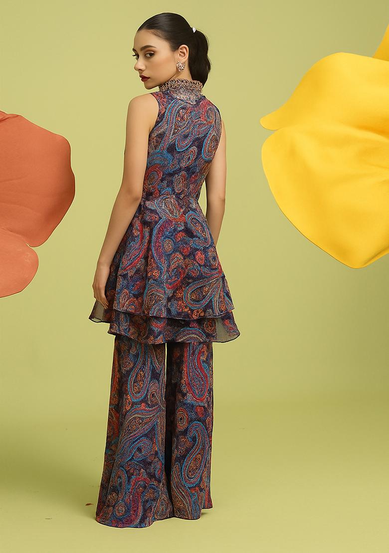 Multicolor Printed Chiffon Kurta Set - Indya