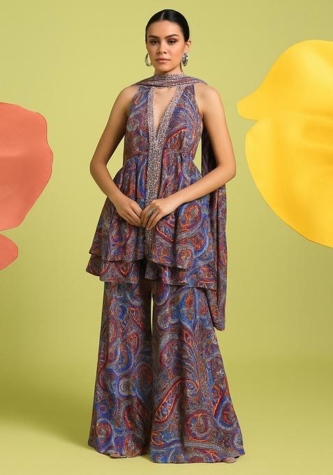 Multicolor Printed Chiffon Kurta Set
