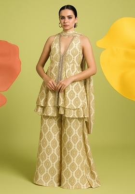 White Printed Chiffon Kurta Set