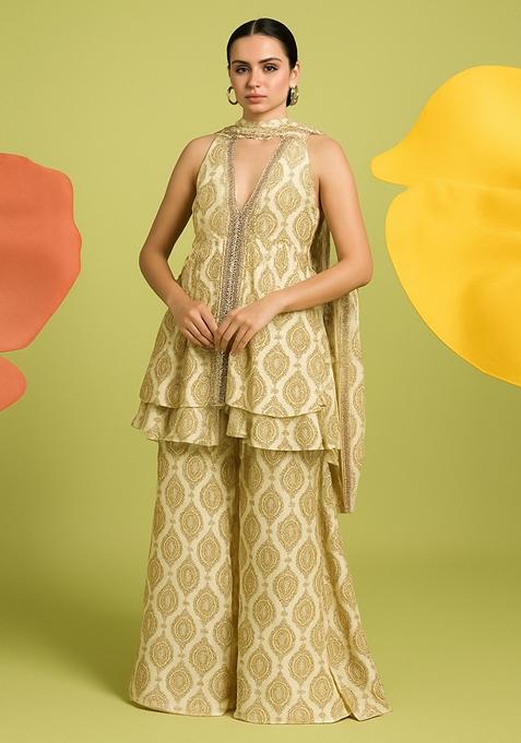 White Printed Chiffon Kurta Set