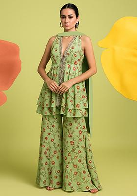 Yellow Printed Georgette Kurta Set