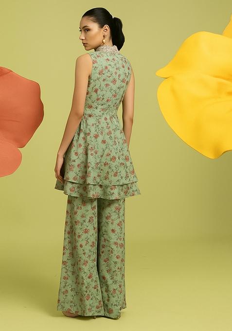 Yellow Printed Georgette Kurta Set