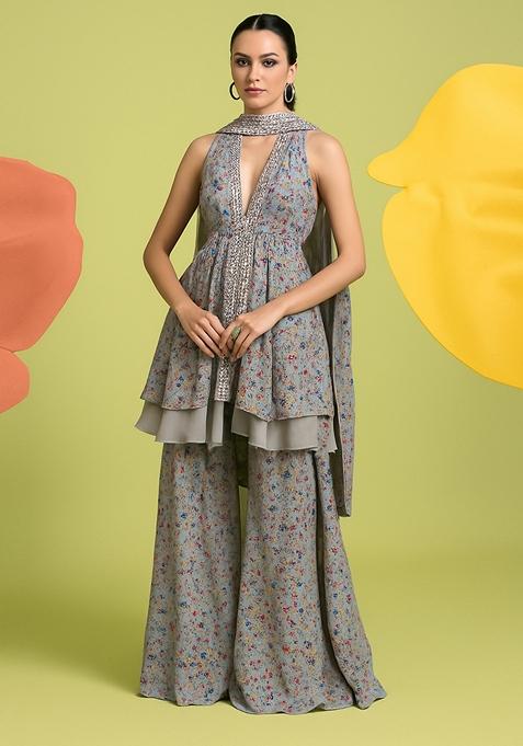 Multicolor Printed Chiffon Kurta Set