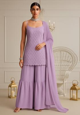 Purple Embroidered Georgette Kurta Set