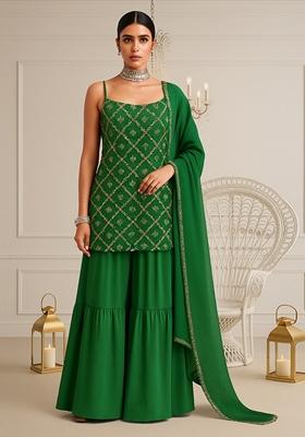 Green Sequin Embroidered Georgette Kurta Set