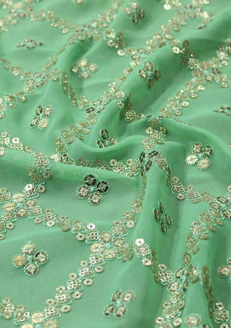 Green Embroidered Georgette Sharara Set - Indya