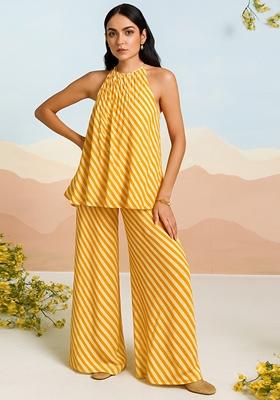 Yellow And White Printed Georgette Kurta Set