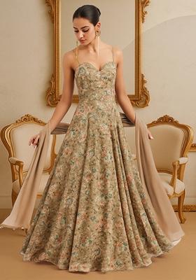 Peach Printed Georgette Anarkali Set