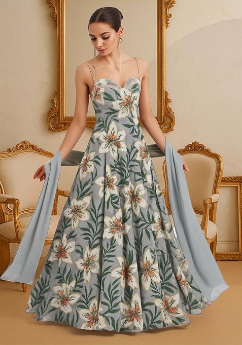 Multicolor Printed Georgette Anarkali Set