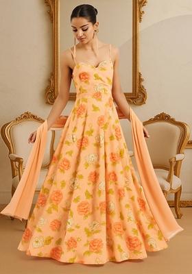 Pink Printed Georgette Anarkali Set