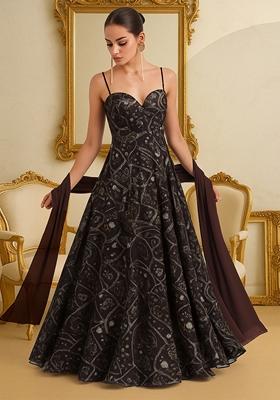 Purple Printed Georgette Anarkali Set