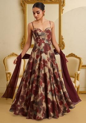 Multicolor Printed Georgette Anarkali Set