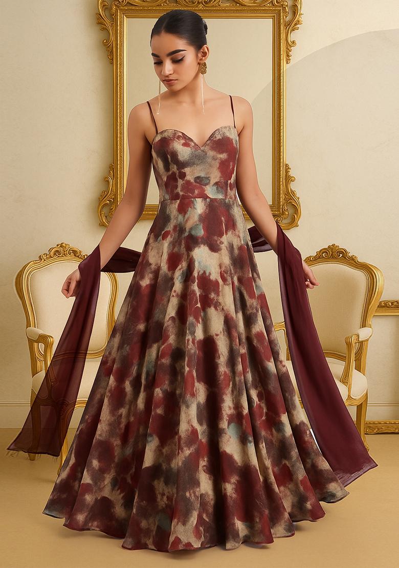 Multicolor Printed Georgette Anarkali Set - Indya