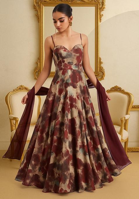 Multicolor Printed Georgette Anarkali Set