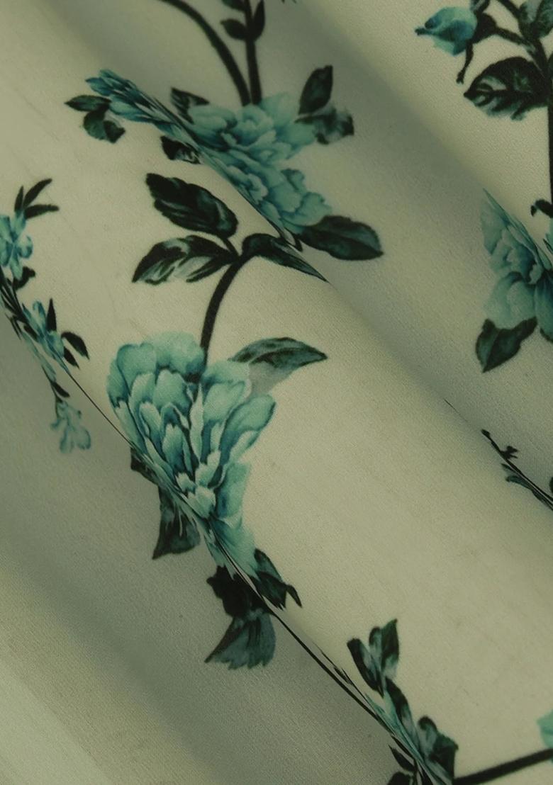 White Printed Georgette Sharara Set - Indya