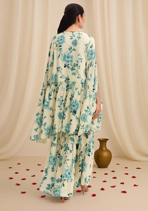 White Printed Georgette Sharara Set