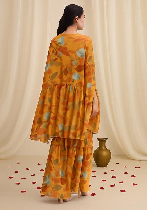 Yellow Printed Georgette Sharara Set