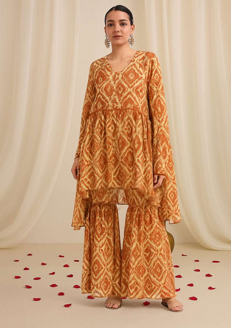 Multicolor Printed Georgette Sharara Set - Indya