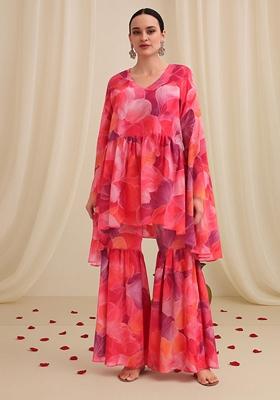 Multicolor Printed Georgette Sharara Set