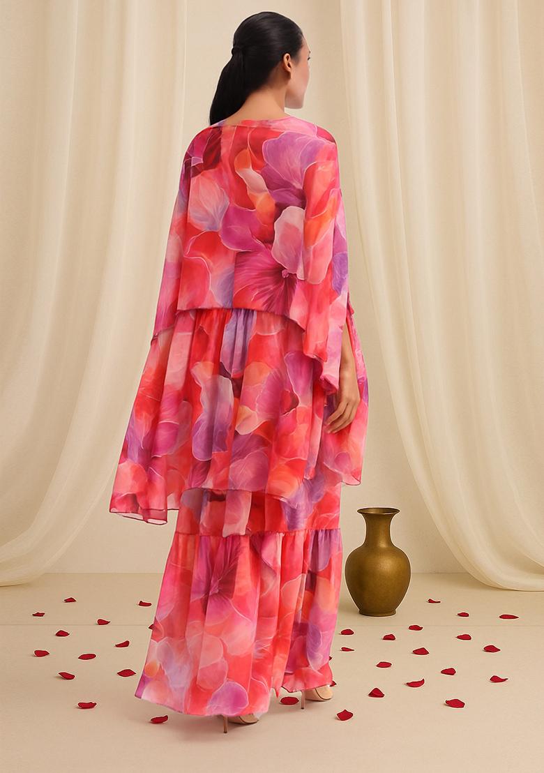 Multicolor Printed Georgette Sharara Set - Indya