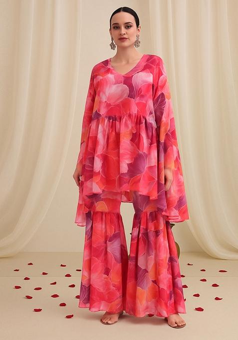 Multicolor Printed Georgette Sharara Set