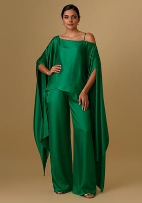 Teal Blue Solid Satin Kaftan Set