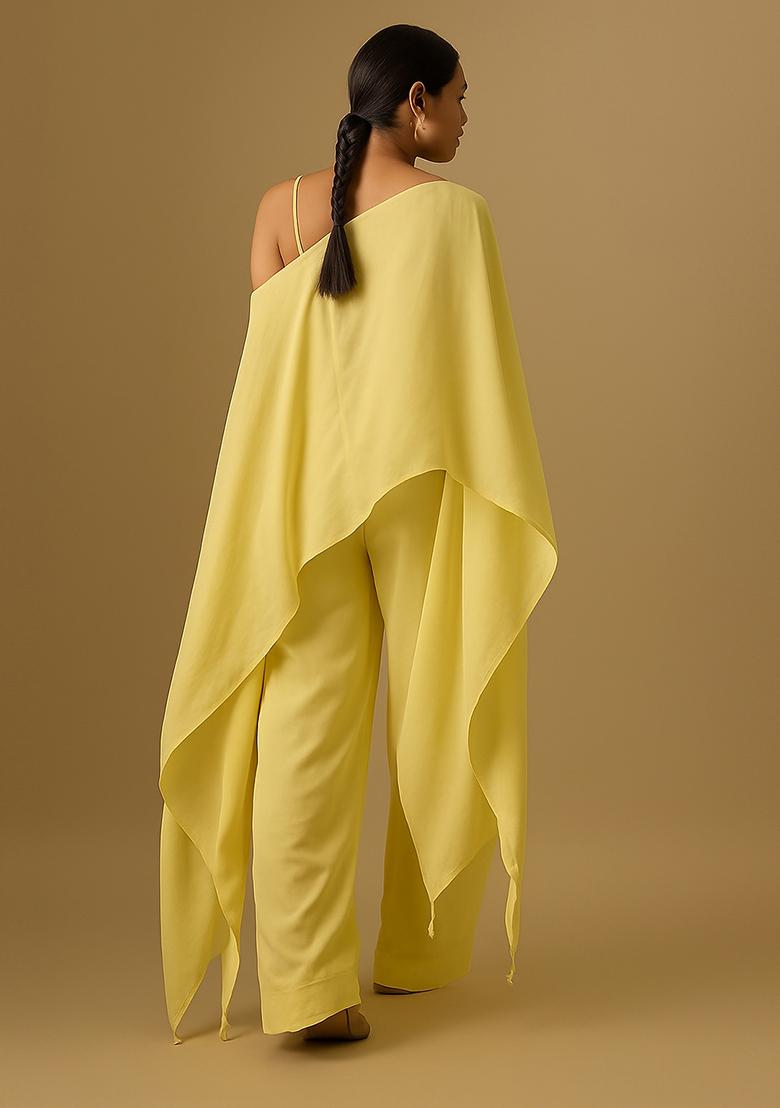 Cream Solid Satin Kaftan Set - Indya