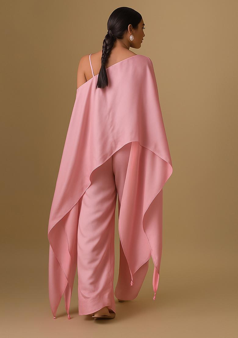 Pink Solid Satin Kaftan Set - Indya
