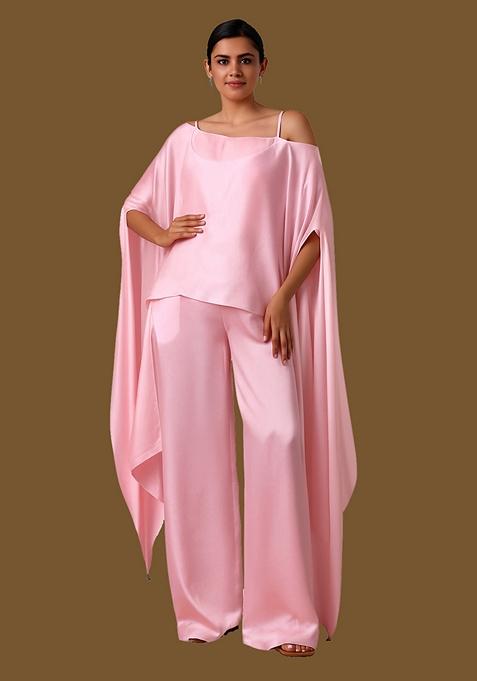 Pink Solid Satin Co Ord Set