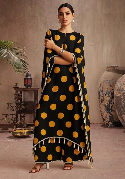 Black Printed Satin Sharara Set