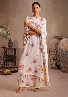Multicolor Floral Print Satin Straight Kurta Set