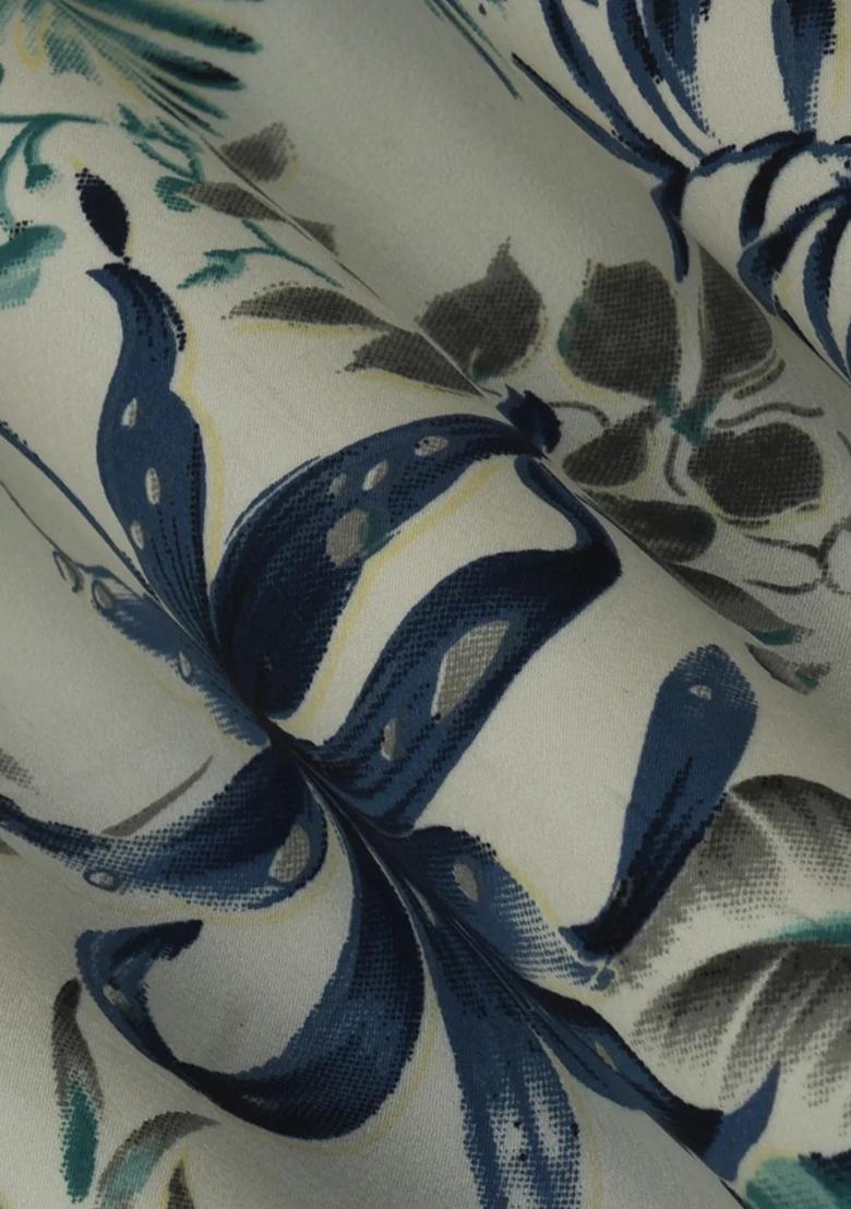 White Printed Satin Kaftan Set - Indya