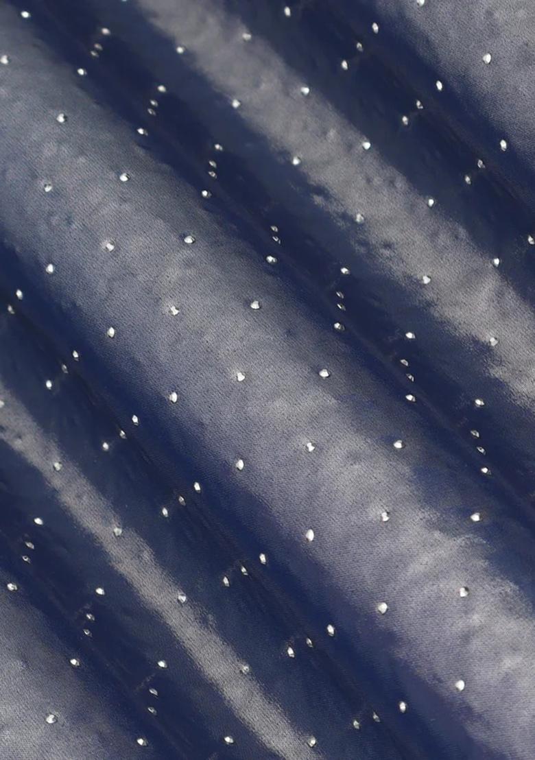 Blue Embellished Satin Kaftan Set - Indya