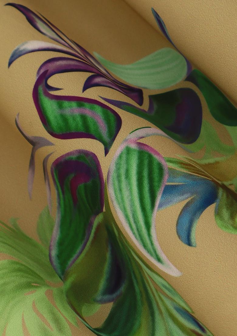 Brown Printed Satin Kaftan Set - Indya