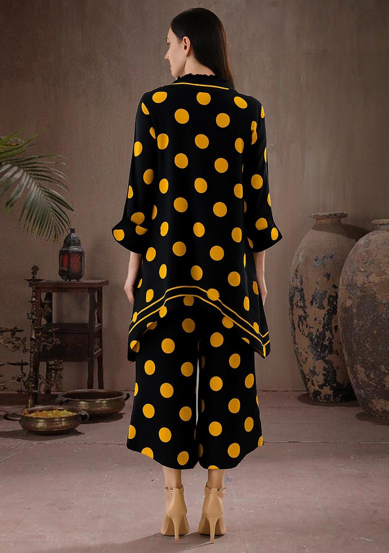 Black Printed Satin Kaftan Set - Indya