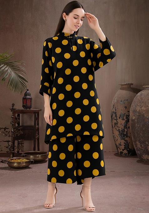 Black Printed Satin Co Ord Set