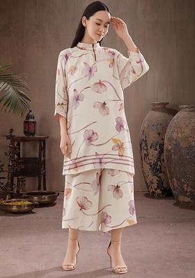 Multicolor Floral Print Satin Co Ord Set