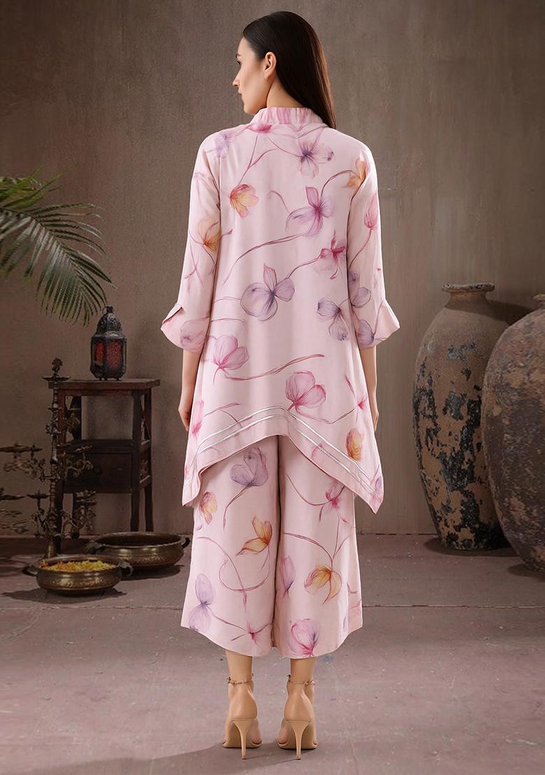 Multicolor Printed Satin Kaftan Set - Indya