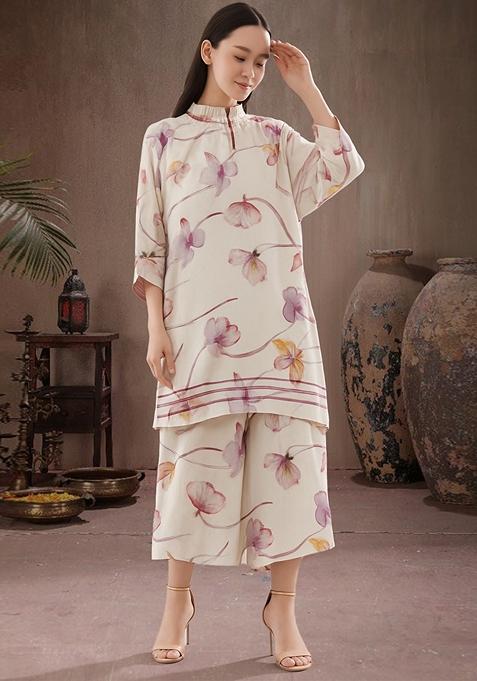 Multicolor Floral Print Satin Co Ord Set