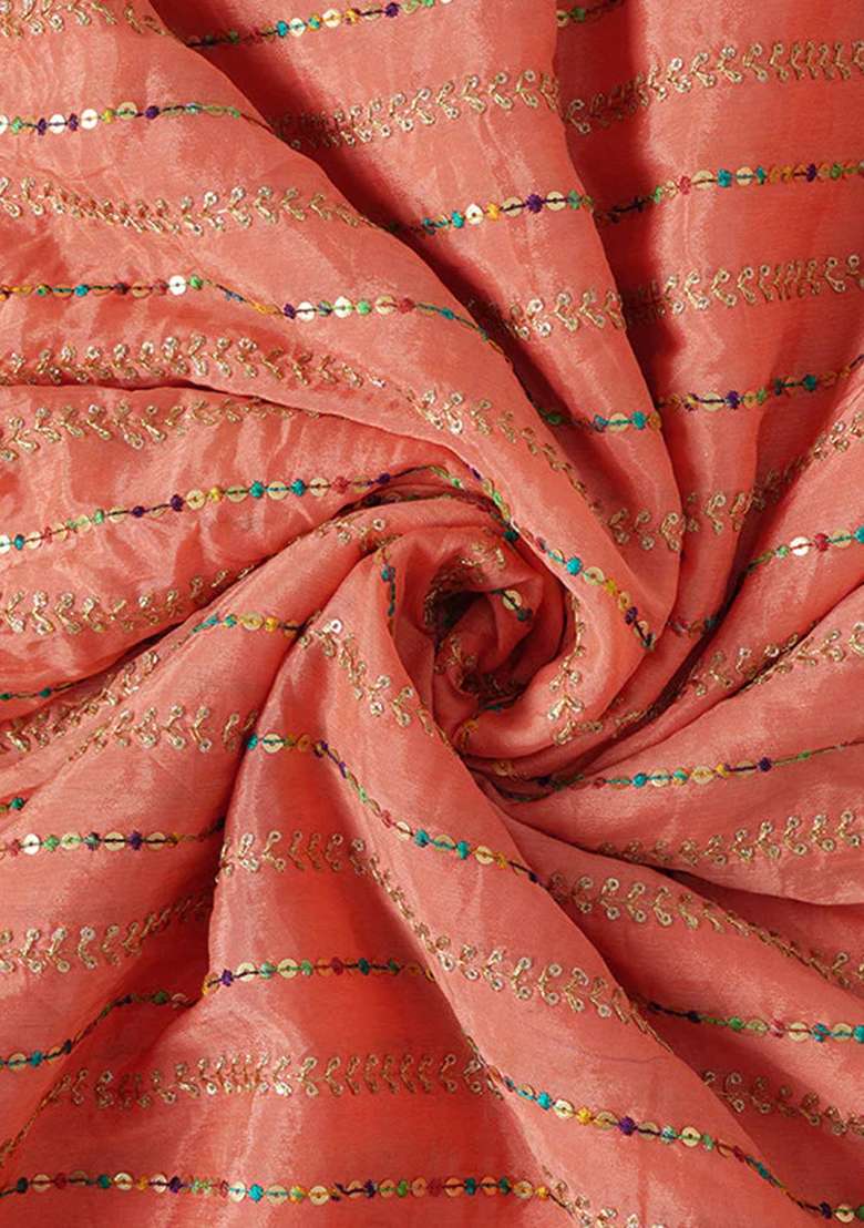Peach Embroidered Chinon Anarkali Set - Indya