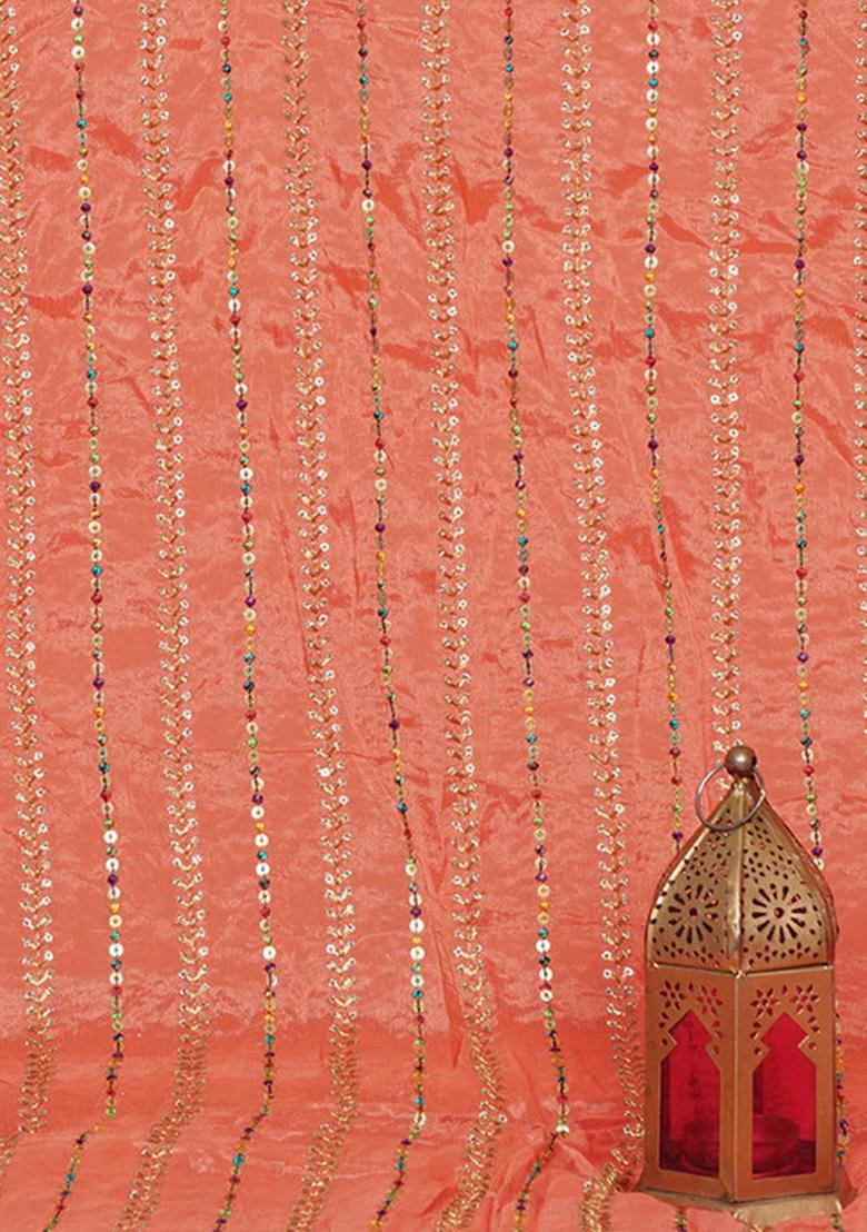 Peach Embroidered Chinon Anarkali Set - Indya