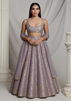 Lavender Embroidered&nbsp; Brocade Kurta Set